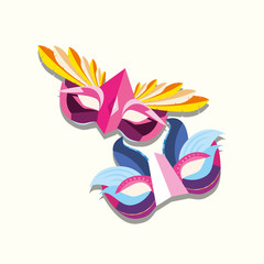 Obraz premium Colorful Carnival masks icon over white background, vector illustration