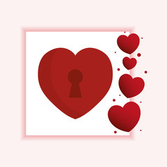 saint valentines day design with decorative frame and heart padlock icon over white background, colorful design vector illustration