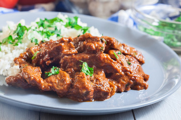Beef Stroganoff served with rice