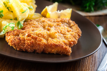 Homemade breaded viennese schnitzel