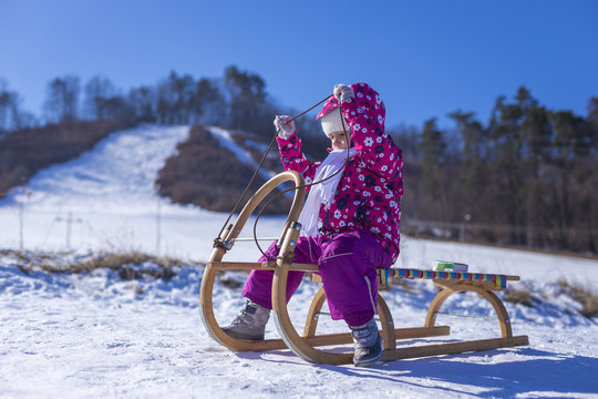 Little girl enjoying a sleigh ride