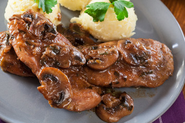 Delicious chicken marsala served with fettucine pasta