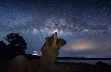 Milky way rise above Kudat, Sabah Malaysia sky. soft focus and noise due to long expose and high...
