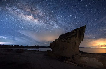 Milky way rise above Kudat, Sabah Malaysia sky. soft focus and noise due to long expose and high...