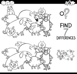 differences game with farm pigs coloring book