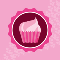 seal stamp with cupcake icon over pink background, colorful desgin vector illustration