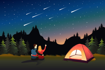 Couple Watching Meteor Shower While Camping
