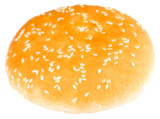 Hamburger bun isolated on white background. Close up