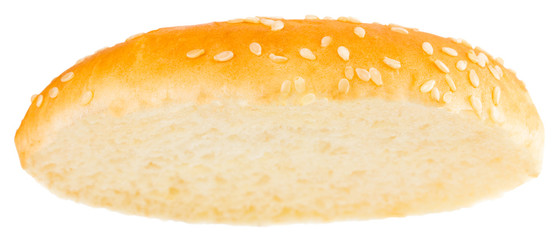 Hamburger bun isolated on white background. Close up