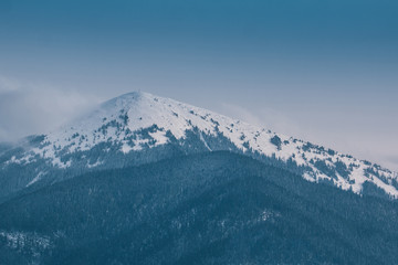 Beautiful winter view in Carpathian mountains, Ukraine, mountain panoramic landscape