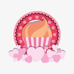 seal stamp with cupcake and hearts icon over white background, colorful desgin vector illustration