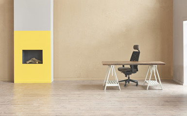 empty office style with fireplace chair and table