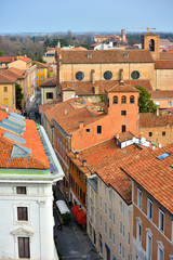 the historic center seen from the Este castle- February Ferrara Italy