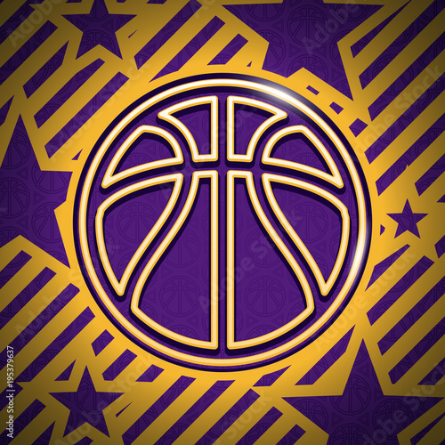 “Modern gold and purple basketball background ball pattern vector sport