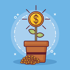 Money plant icon over blue background, colorful design vector illustration