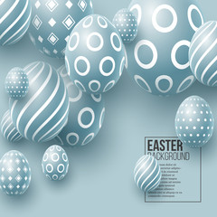 Abstract Easter blue background. Decorative 3d eggs. Vector illustration.