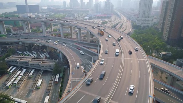 SHANGHAI, CHINA - MAY 5, 2017: Aerial view of Nanpu bridge highway junction, modern architecture