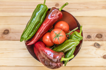 red and green peppers on kitchen table