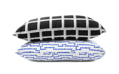Soft decorative pillows on white background
