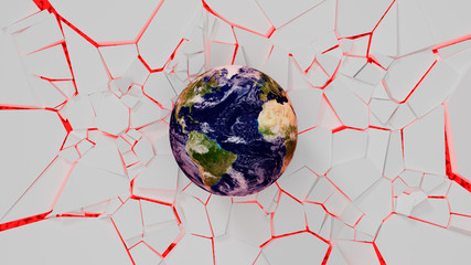 Planeta Tierra, blanco roto y magma. 3D. © chocoflin