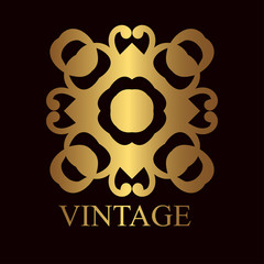 Vintage ornamental golden logo template with text. Vector illustration