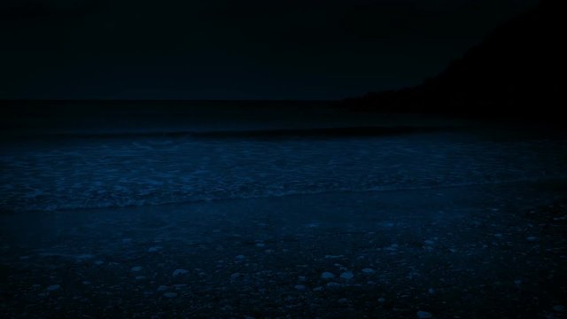 Moving Along Beach Shore At Night