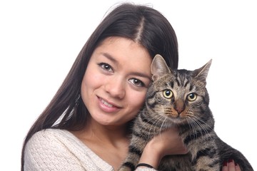 Asian woman with a cat