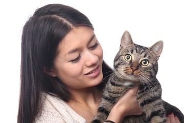 Asian woman with a cat