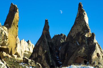 Moon and lunar landscape of Cappadocia, Turkey