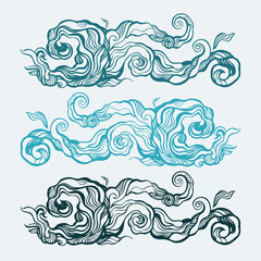 Fototapeta premium Blue water wave, abstract Hand Drawn vector Pattern