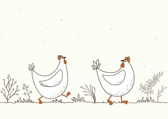 Card with isolated cartoon chickens