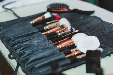 Naklejka premium brush, makeup, paint, beauty, make-up, cosmetics, brushes, artist, paintbrush, isolated, palette, fashion, white, set, tool, color, painting, cosmetic, eye, eyeshadow, make, black, accessory, close-up