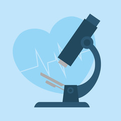 Microscope and cardio heart over blue background, colorful design vector illustration