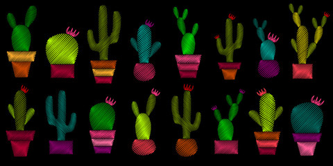 Set of embroidered cacti.