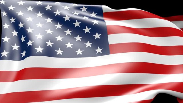 3d animation of american flagg, moving in wind, can be used as background