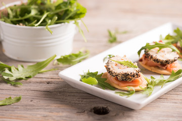 Canapes with smoked salmon and cream cheese