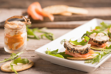 Canapes with smoked salmon and cream cheese