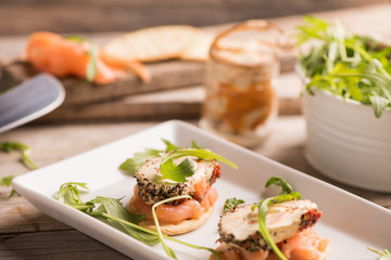 Canapes with smoked salmon and cream cheese