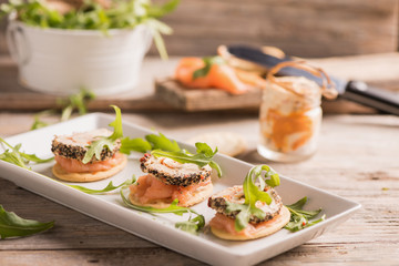 Canapes with smoked salmon and cream cheese
