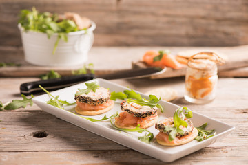 Canapes with smoked salmon and cream cheese