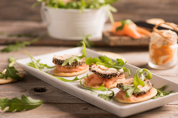 Canapes with smoked salmon and cream cheese