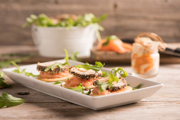 Canapes with smoked salmon and cream cheese