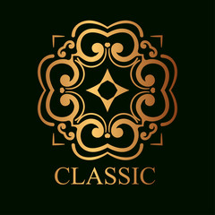 Vintage ornamental golden logo template with text. Vector illustration