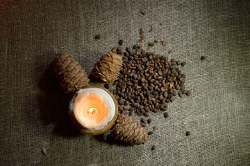 Pine nuts on burlap
