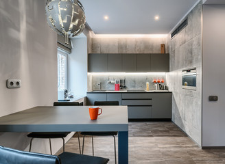 Modern grey studio apartment interior
