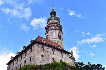 Fototapeta na wymiar Czech Republic, Bohemia, Cesky Krumlov Renaissance style castle tower painted in 1590 by Bartholomew Beranek measuring 545 meters