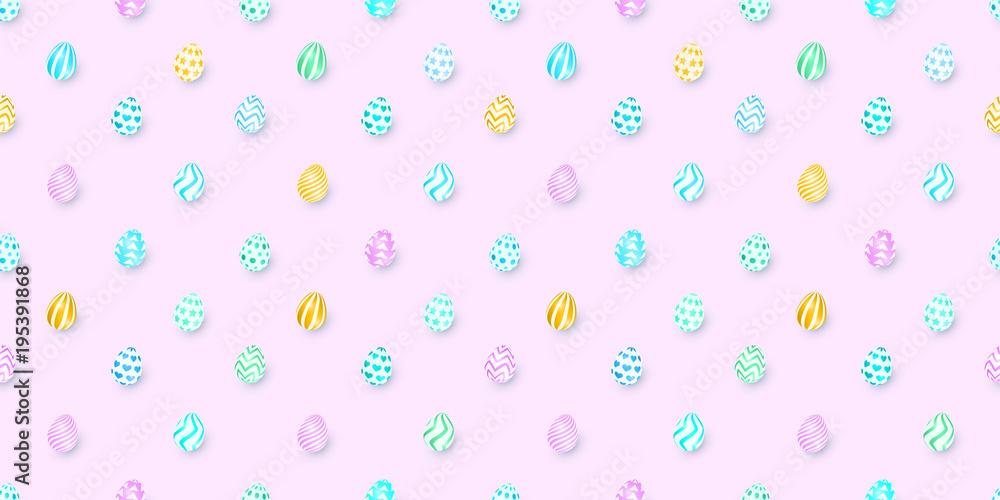 Sticker Easter Seamless pattern with colorful eggs. Vector illustration. Pattern to design greeting cards, textile