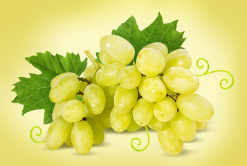 Fresh grapes isolated on yellow background with clipping pass