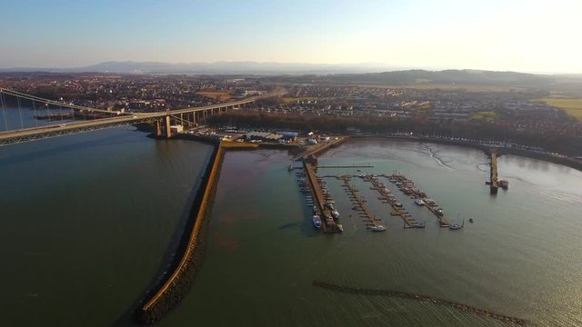 Aerial footage of  the marina at South Queensferry.