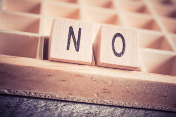 Macro Of The Word No Formed By Wooden Blocks In A Type Case